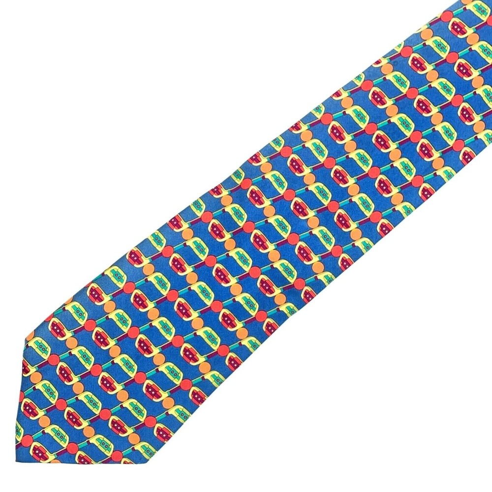 Nazareno Gabrielli Tie Blue Multicolor Golf Clubs Sport Woven Mens Silk Necktie - Picture 7 of 10
